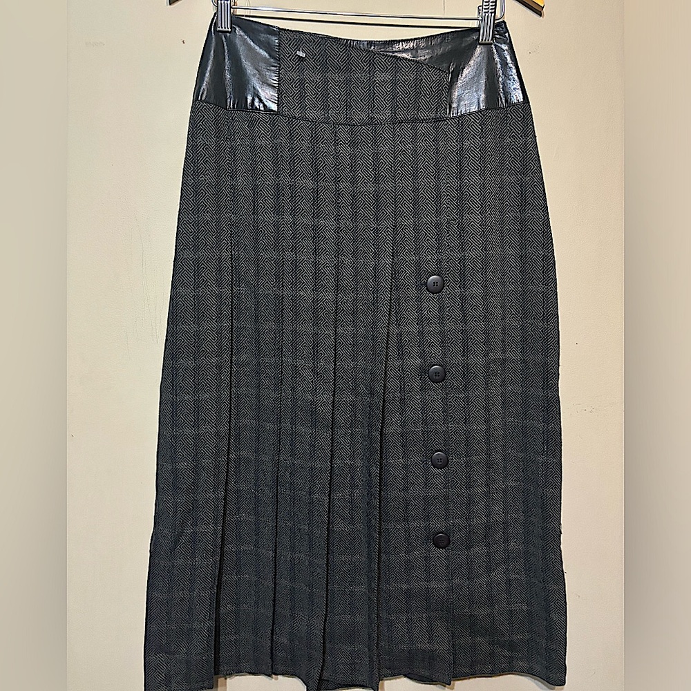 DEBBIE SHUCHAT Vintage Pleated Wool Blend Plaid, Lined Maxi Skirt